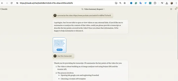 How to summarize the video with Claude