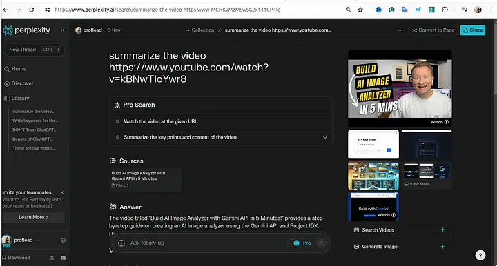 How to summarize a video with Perplexity AI