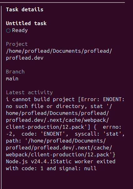 Task details panel in the Codex Agents Dashboard showing status, project, branch, and latest activity