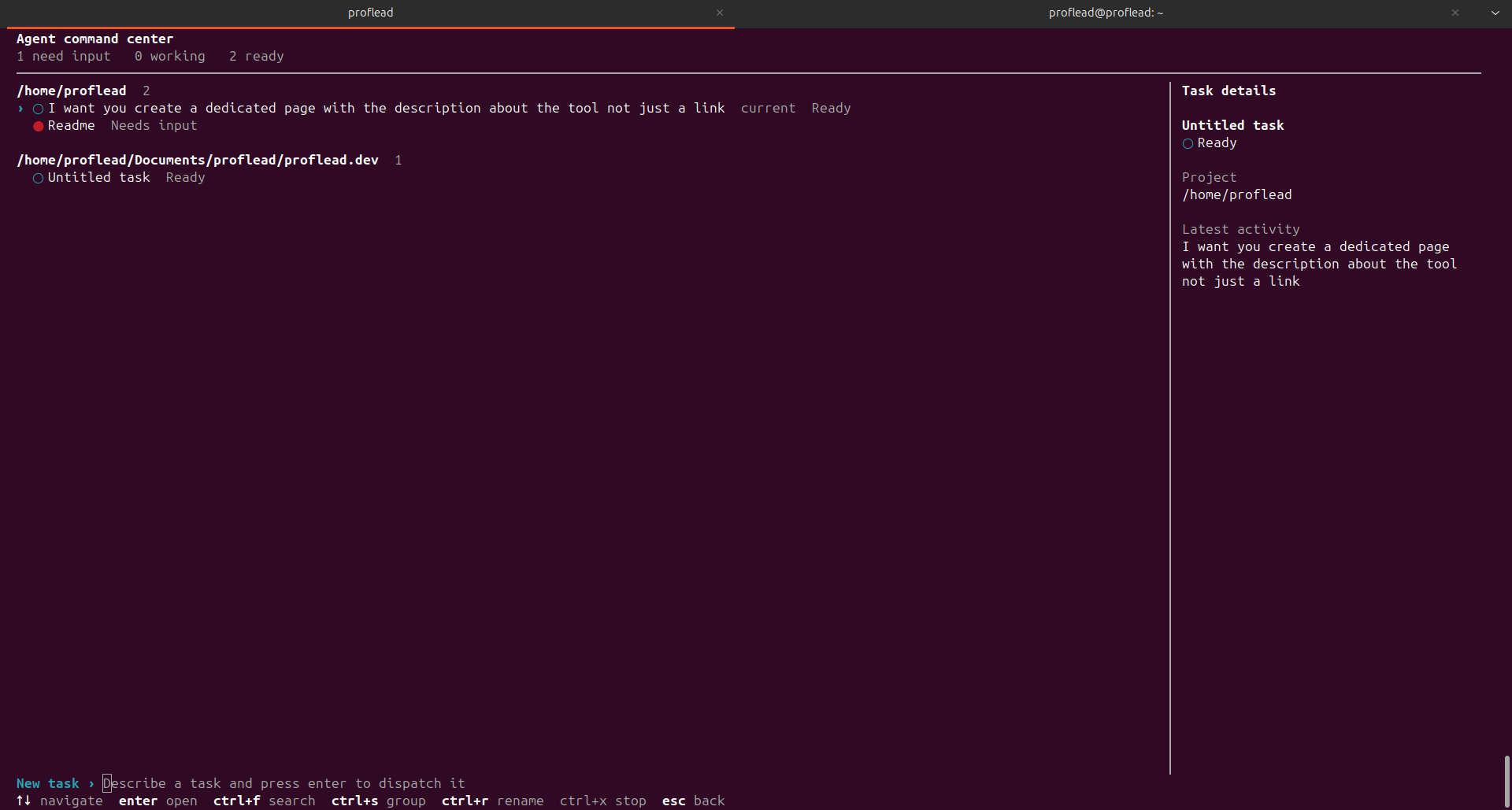 OpenAI Codex CLI Agents Dashboard showing task groups, status counts, and task details