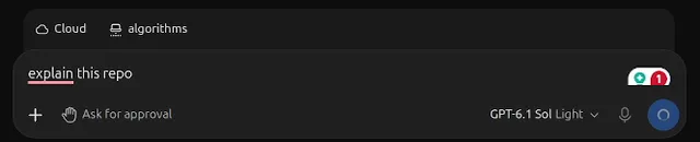 My complete explain this repo prompt in the composer, with Cloud and the algorithms environment selected