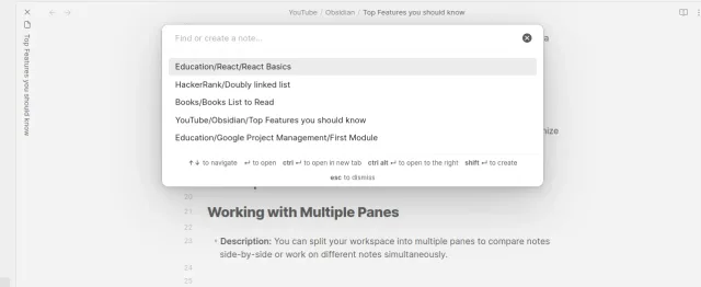 Quick Switcher (Ctrl/Cmd + O)