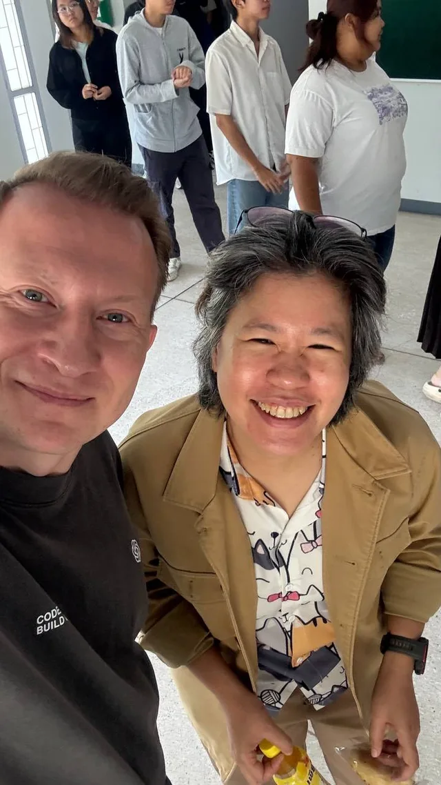 A selfie with Vladislav Guzey and another attendee at the CMU event