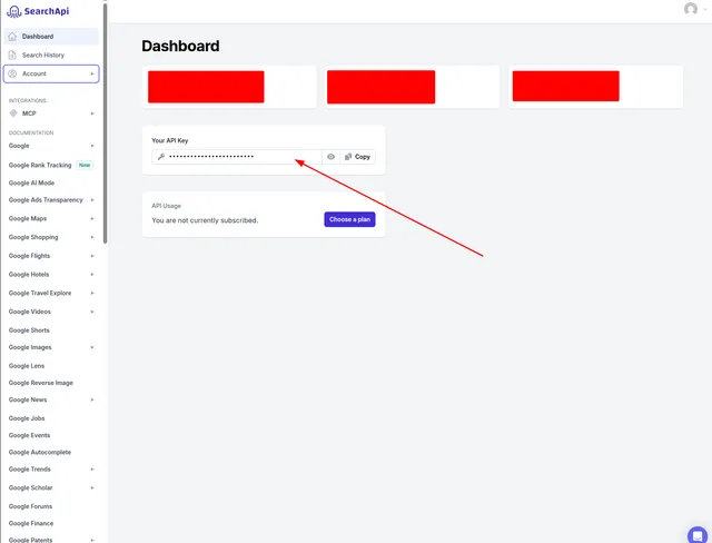 SearchApi website, register there, and get an API key