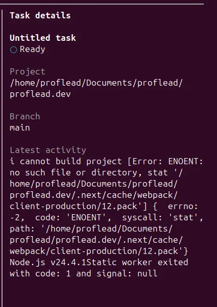 Task details panel in the Codex Agents Dashboard showing status, project, branch, and latest activity