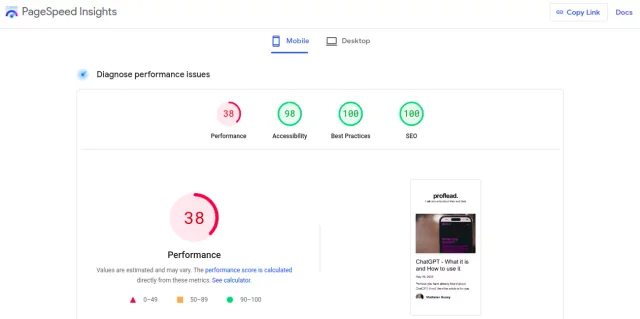 Website performance for mobile