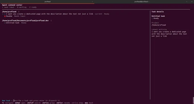 OpenAI Codex CLI Agents Dashboard showing task groups, status counts, and task details