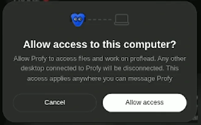 Allow access to this computer confirmation dialog with Cancel and Allow access buttons